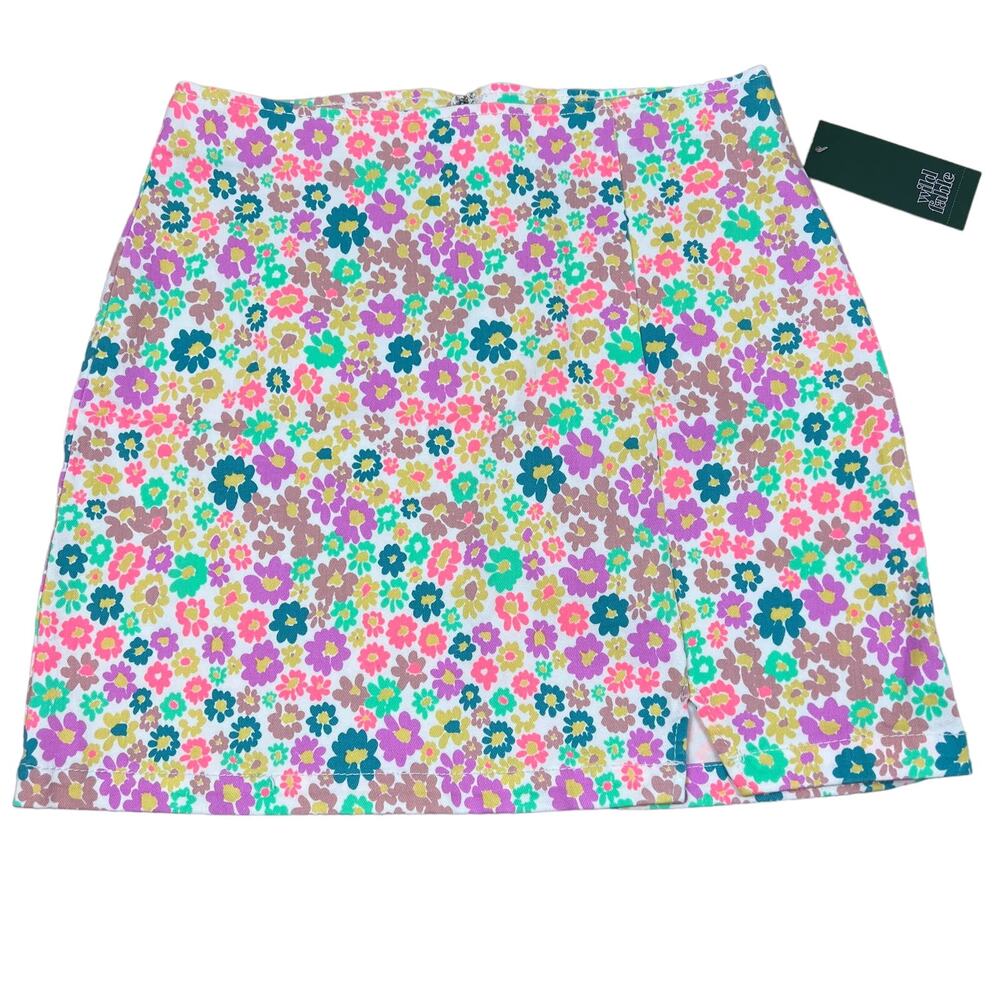 Wild Fable Women's Notch Front Floral Print Jean Mini Skirt - Size 8 - NWT